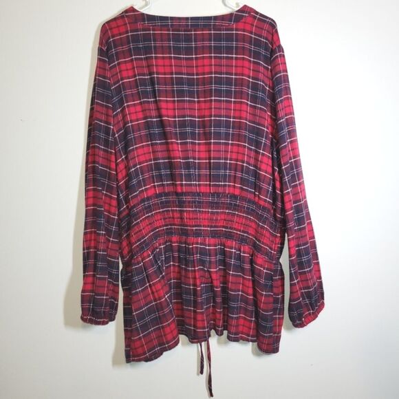 Lane Bryant Red Plaid Corset Tie Up Blouse 26 - Picture 6 of 12